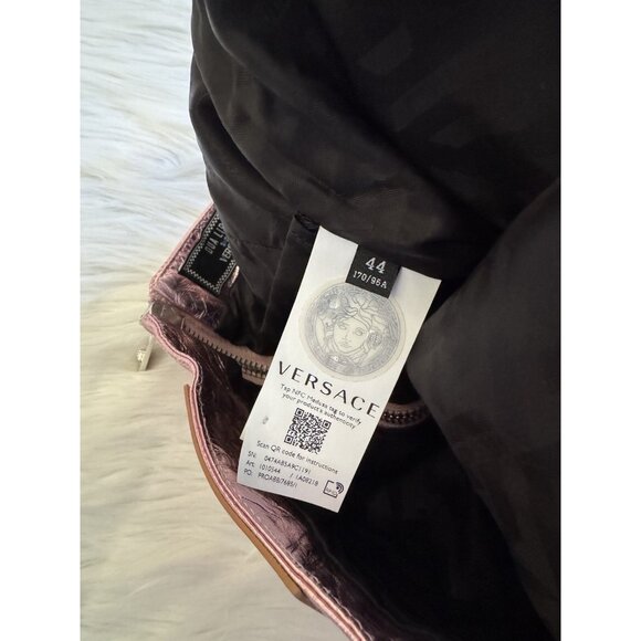 Versace x Dua Lipa New Rock Millennium Laminated Leather Mini Dress Pink 44 - Picture 8 of 14